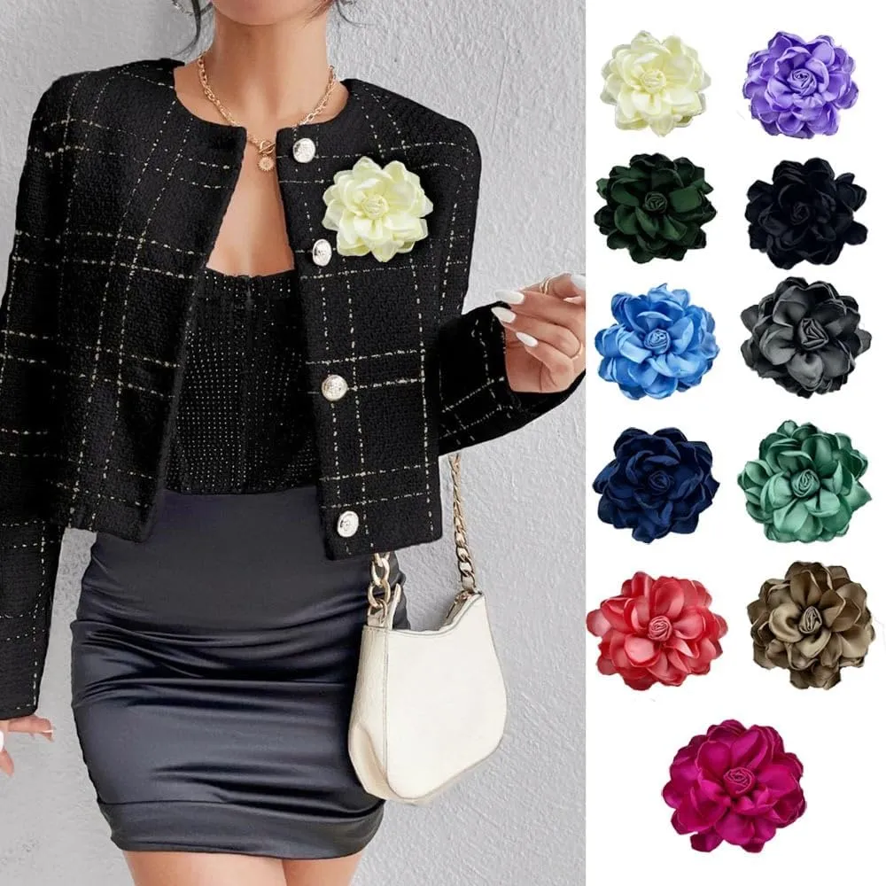 Lightweight Rose Flower Brooch Pin Dual Purpose Brooch Hairpin Elegant Handmade Large Fabric Flower Brooches Pin for Women Dress Suit Ceremony Delicate Accessories Jewelry Special Day Gift