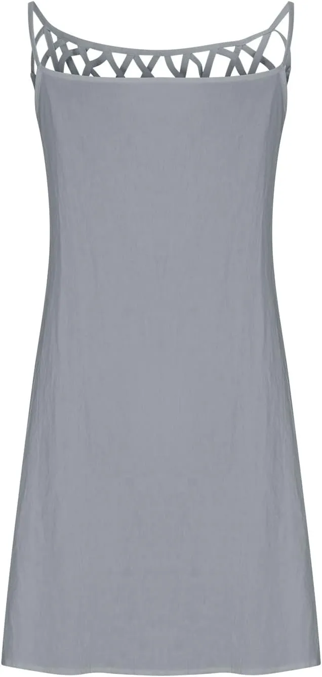 Linen Dress for Women Summer Trendy Loose Round Neck Solid Sundress Casual Sleeveless Vacation Pleated Dresses