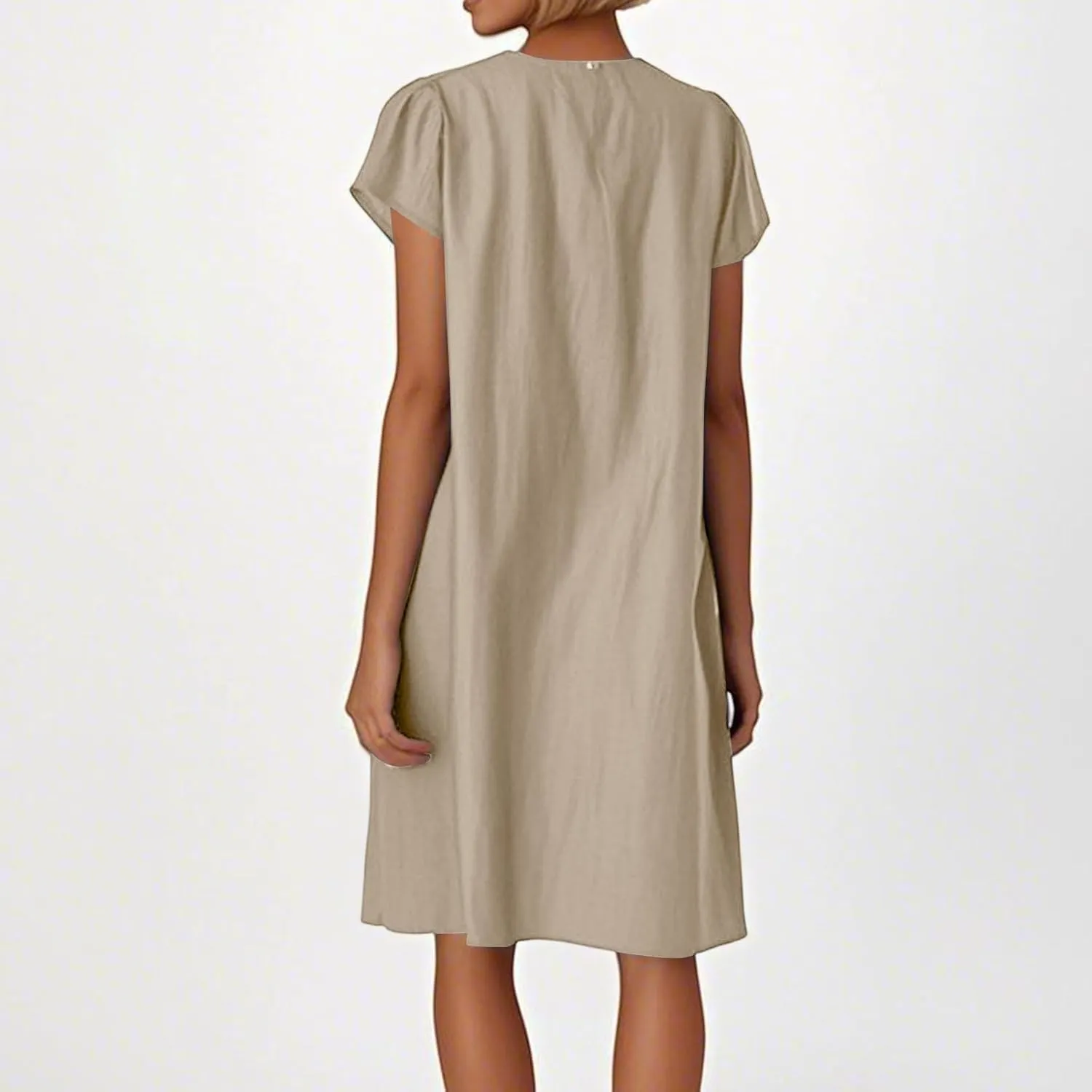 Linen Dress Women 2025 Summer Crew Neck Casual Midi Dress Plus Size Cap Sleeve Pleated Beach Dresses Vacation Outfits