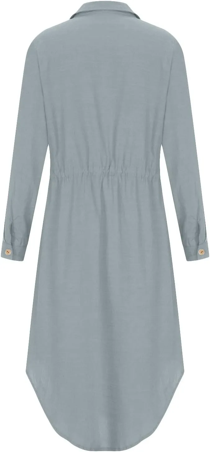 Linen Dresses for Women 2025 Casual Spring Loose Fit Lapel Shirt Dress Fashion Solid Color Button Pleated Dress