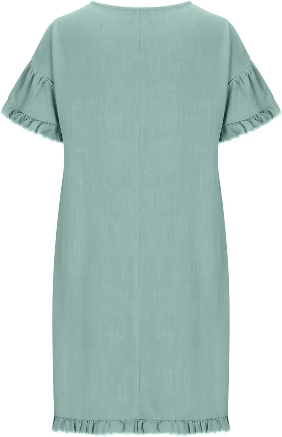 Linen Dresses for Women Summer Cotton Casual Short Sleeve Solid Color Dress Loose Round Neck Vacation Beach Sundress