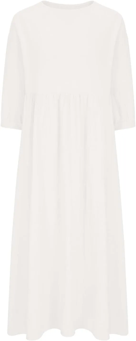 Linen Maxi Dresses for Women 2025 Casual Short Sleeve Solid Color Sundress Fashion Loose Pleated Dress with Pocket