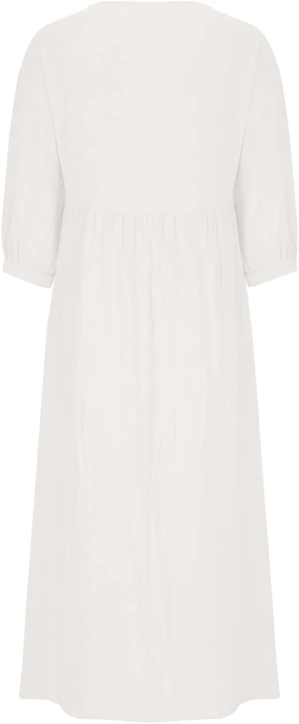 Linen Maxi Dresses for Women 2025 Casual Short Sleeve Solid Color Sundress Fashion Loose Pleated Dress with Pocket