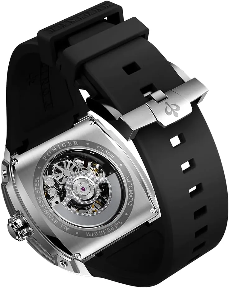LOBINNI Men's Watch Mechanical Waterproof Tonneau Square Fashion Luxury Wrist Watches for Men Rubber Band Stainless Steel Case