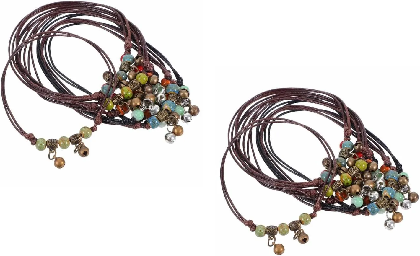LOGOFUN 20pcs Adjustable Braided Anklet with Porcelain Beads Bohemia Style Multicolor Jewelry for Women Girls Summer Beach