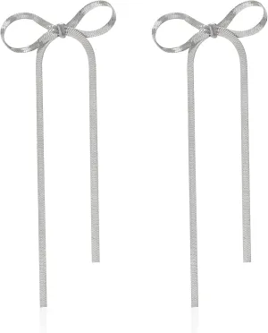 Long Chain Bow Dangle Drop Tassel Earrings for Women Statement Ribbon Fringe Stud Earring Wedding Prom Jewelry Gifts