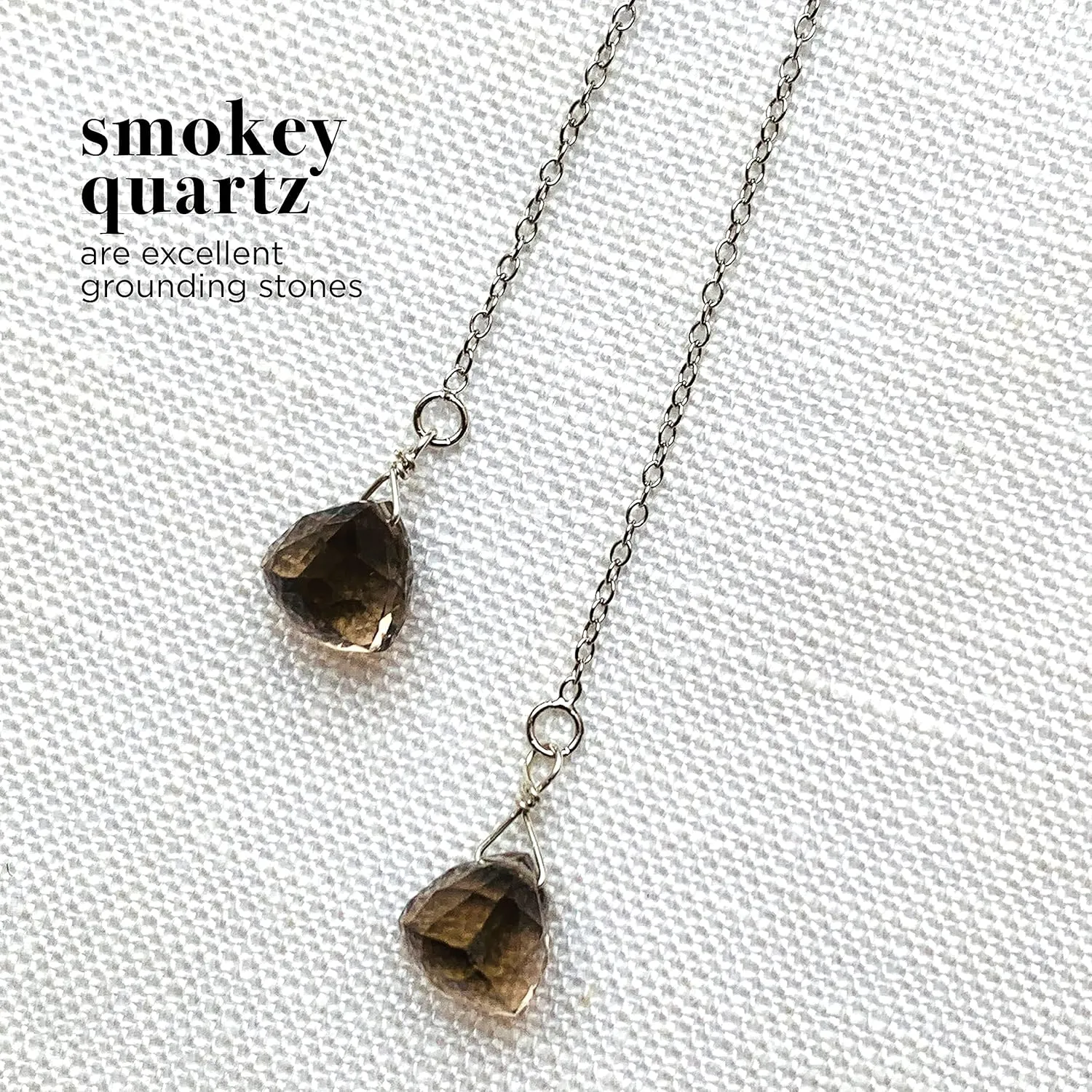 Long Chain Threader Earrings, Tassel Handmade Gemstones Quartz Crystals, Hypoallergenic 925 Sterling Silver, Jewelry Gifts for Girls Woman (smoky-quartz triangle)