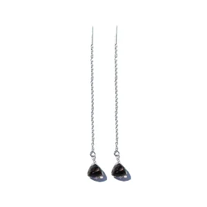 Long Chain Threader Earrings, Tassel Handmade Gemstones Quartz Crystals, Hypoallergenic 925 Sterling Silver, Jewelry Gifts for Girls Woman (smoky-quartz triangle)