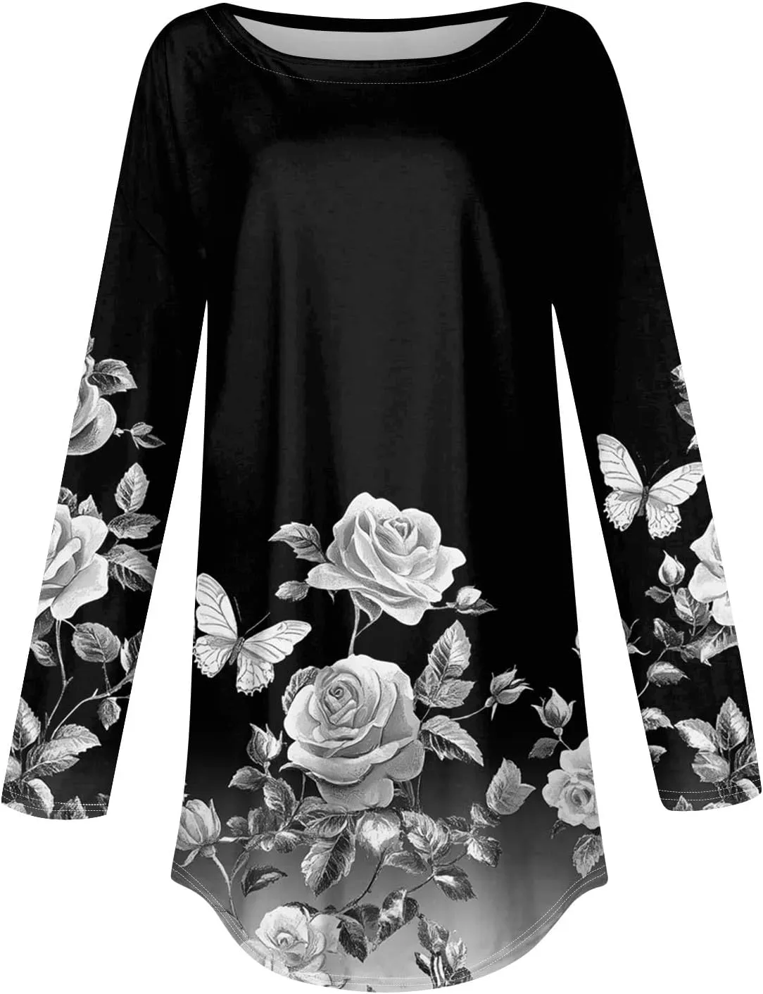 Long Sleeve Shirts for Women Crewneck Basic Tunics Tops Casual Comfy Printed Blouse Fashion Spring 2025