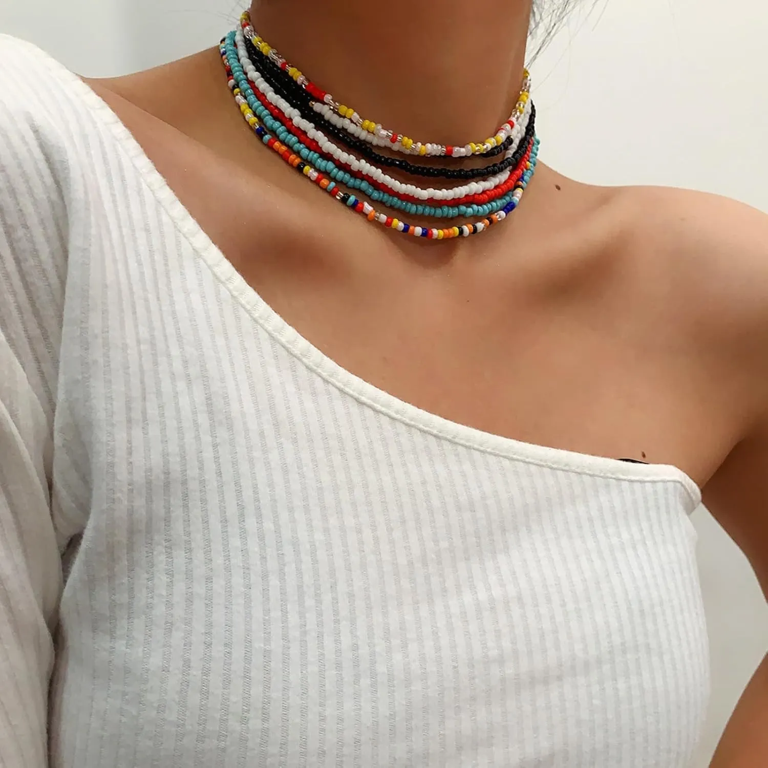 Long tiantian Beaded Necklaces for Women Boho Choker Necklace Adjustable Ethnic Beaded Jewelry Lightweight Layered Necklace for Summer Beach