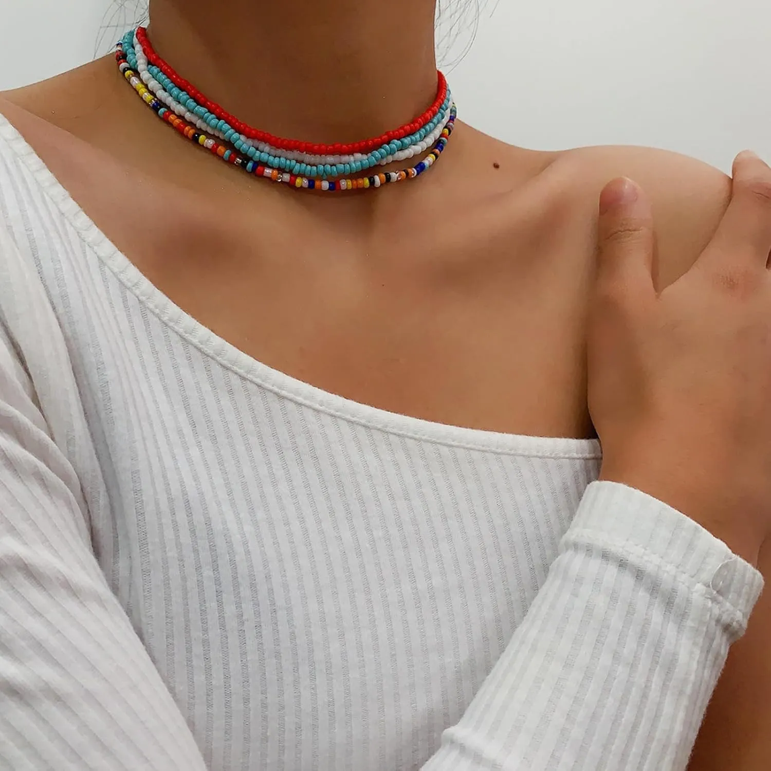 Long tiantian Beaded Necklaces for Women Boho Choker Necklace Adjustable Ethnic Beaded Jewelry Lightweight Layered Necklace for Summer Beach