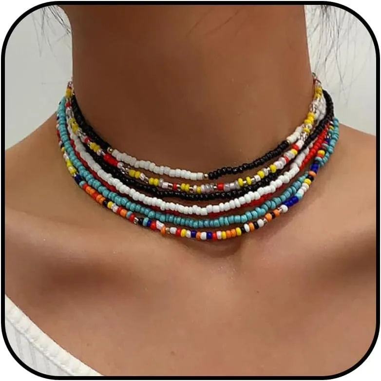 Long tiantian Beaded Necklaces for Women Boho Choker Necklace Adjustable Ethnic Beaded Jewelry Lightweight Layered Necklace for Summer Beach