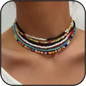 Long tiantian Beaded Necklaces for Women Boho Choker Necklace Adjustable Ethnic Beaded Jewelry Lightweight Layered Necklace for Summer Beach