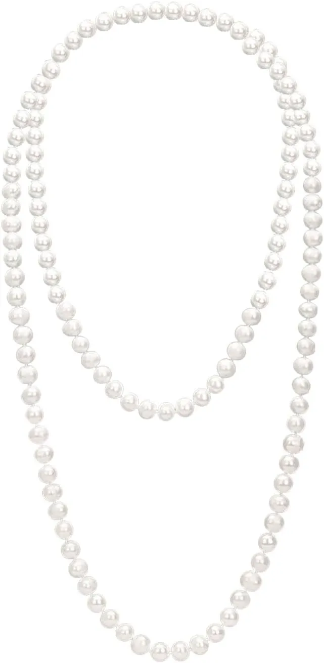 Long White Pearl Necklace Multi-Strand Faux Pearls for Women, Bridal Wedding Vintage Gatsby Jewelry for Party & Elegant Events 150cm/59inch /170cm/67 inch