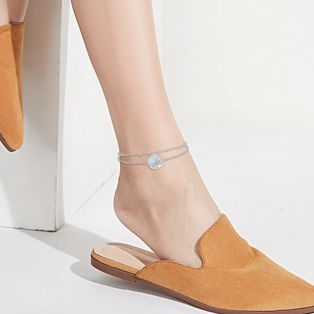 LUHE Starfish Ankle Bracelets for Women Seabeach Anklets 925 Sterling Silver Adjustable Foot Beaded white opal Ankle Bracelet Anklet Jewelry