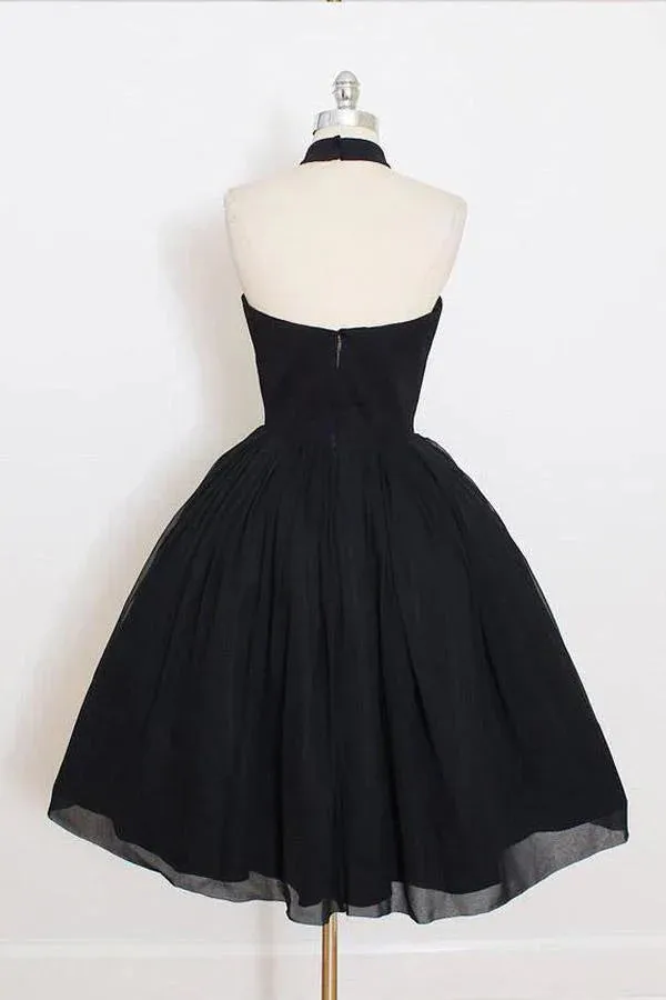 Luolandi Halter Simple Short Homecoming Dresses A Line Black Party Dress