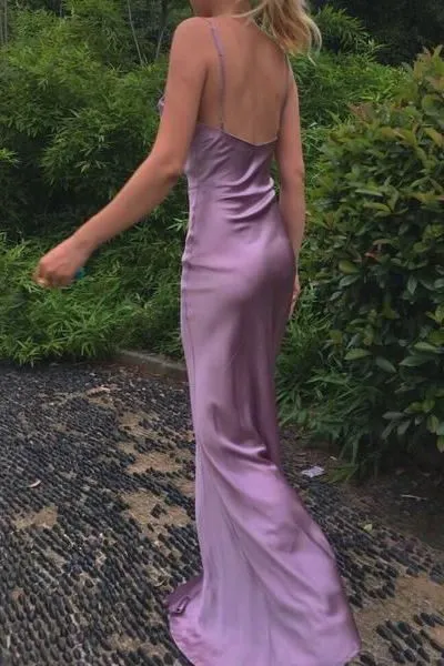 Luolandi Simple Long Prom Dresses with High Slit Evening Party Dresses Charming Formal Dress