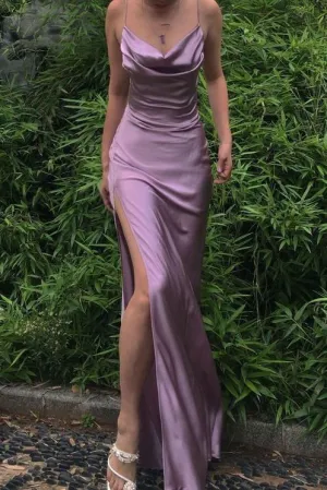 Luolandi Simple Long Prom Dresses with High Slit Evening Party Dresses Charming Formal Dress