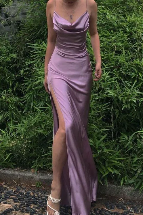 Luolandi Simple Long Prom Dresses with High Slit Evening Party Dresses Charming Formal Dress