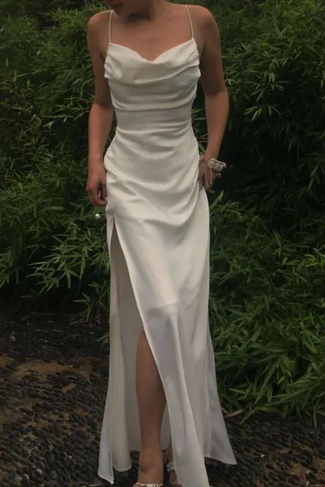 Luolandi Simple Long Prom Dresses with High Slit Evening Party Dresses Charming Formal Dress
