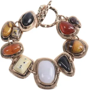 LUREME Vintage Ethnic Big Stones Bracelet for Women with Turquoise White Yellow Colorful Stones Charm Bracelet(bl003561)