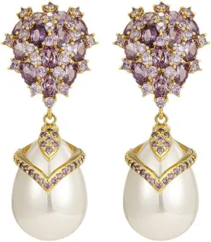 Luxurious 14K Gold Freshwater Pearl Drop Earrings for Women, Natural Crystal Pearl & Moissanite Waterdrop Dangle, Elegant Christmas Jewelry Gift, Ideal for Special Occasions
