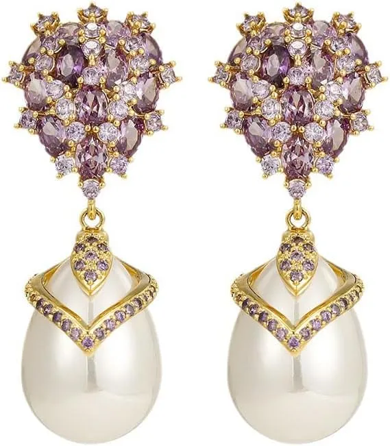 Luxurious 14K Gold Freshwater Pearl Drop Earrings for Women, Natural Crystal Pearl & Moissanite Waterdrop Dangle, Elegant Christmas Jewelry Gift, Ideal for Special Occasions