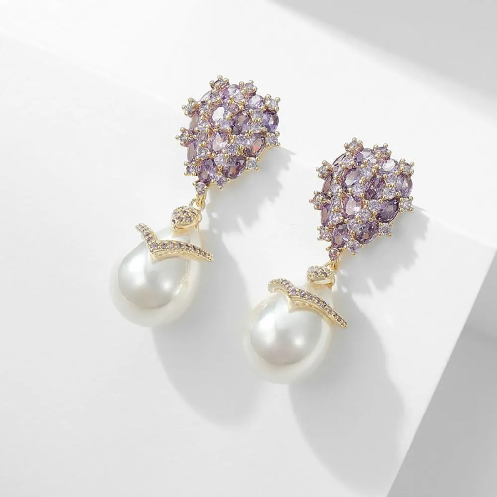 Luxurious 14K Gold Freshwater Pearl Drop Earrings for Women, Natural Crystal Pearl & Moissanite Waterdrop Dangle, Elegant Christmas Jewelry Gift, Ideal for Special Occasions