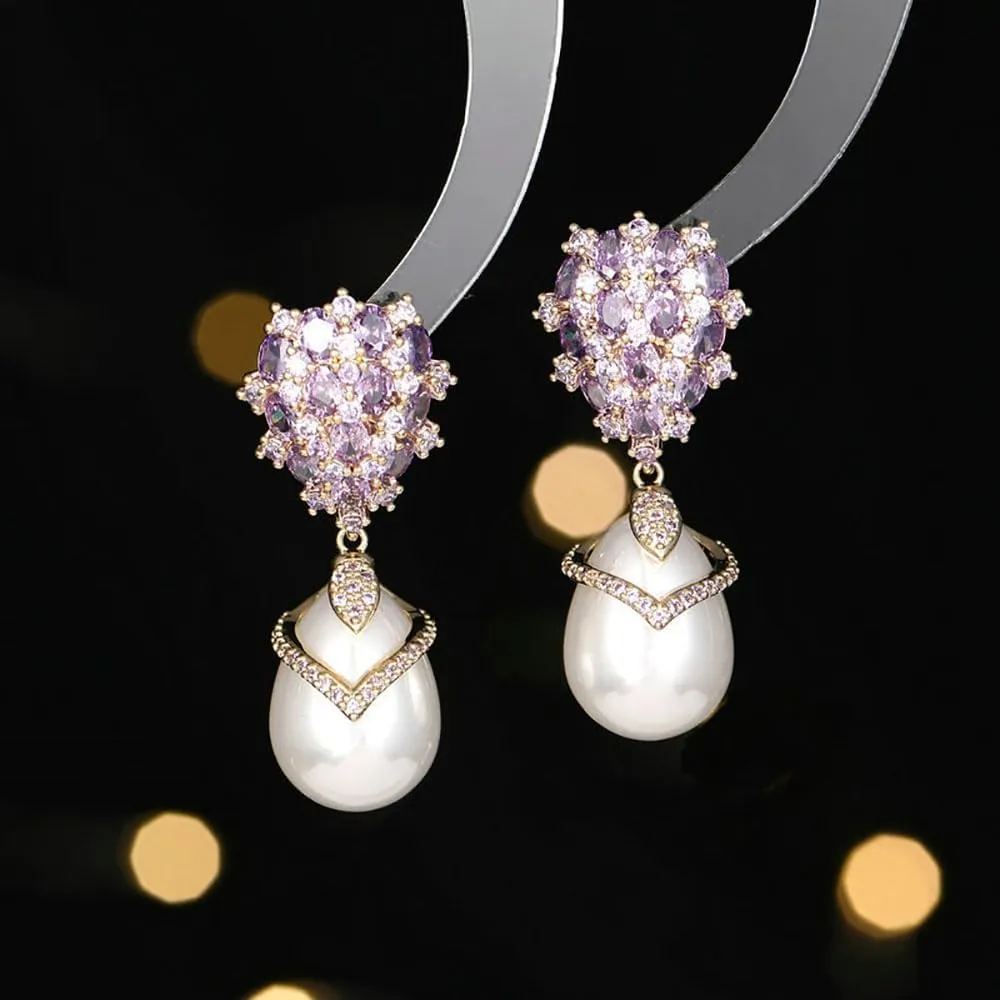 Luxurious 14K Gold Freshwater Pearl Drop Earrings for Women, Natural Crystal Pearl & Moissanite Waterdrop Dangle, Elegant Christmas Jewelry Gift, Ideal for Special Occasions