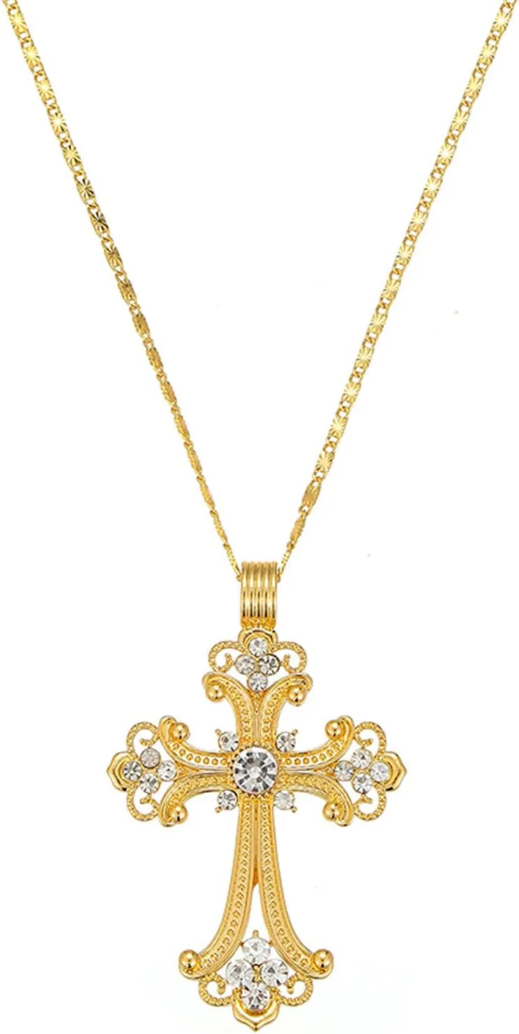 Luxurious 18k Gold Cross Pendant Necklace Big Cross Pendant Necklace Non Tarnish Gold Necklace Large Cross Religious Jewelry for Men Women Teens