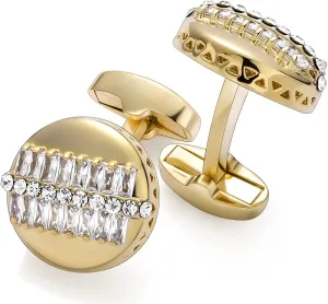 Luxurious Crystal Cufflinks for Men with Gift Box, Gold Tone Cuff links for Men's Dress Shirts and French Cuff Shirts on Birthday Party Wedding Anniversary