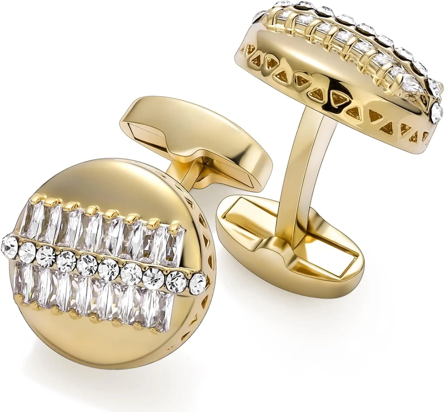 Luxurious Crystal Cufflinks for Men with Gift Box, Gold Tone Cuff links for Men's Dress Shirts and French Cuff Shirts on Birthday Party Wedding Anniversary