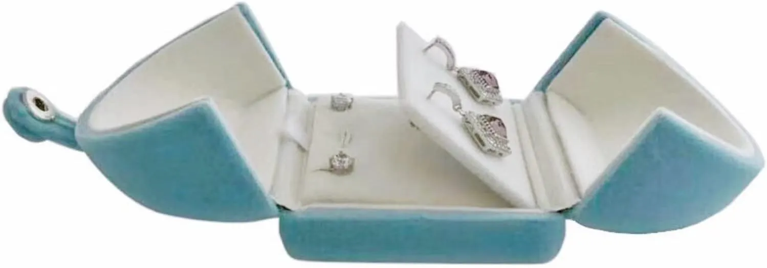 Luxurious Unique Aqua Velvet Jewelry Packaging Case for Earrings Pendant Case Premium Grade Special Design Double Function (jewelry not included)