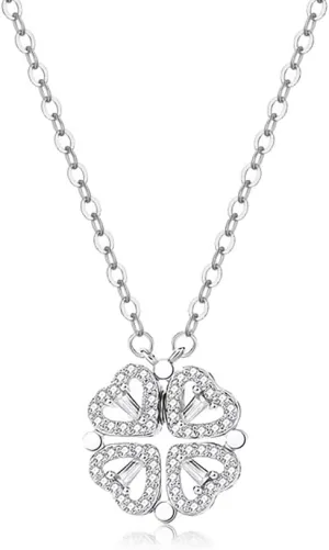 Luxury Adjustable Pendant Necklaces - Four-Leaf Clover & Heart Shaped Design with Sparkling Crystal Accents