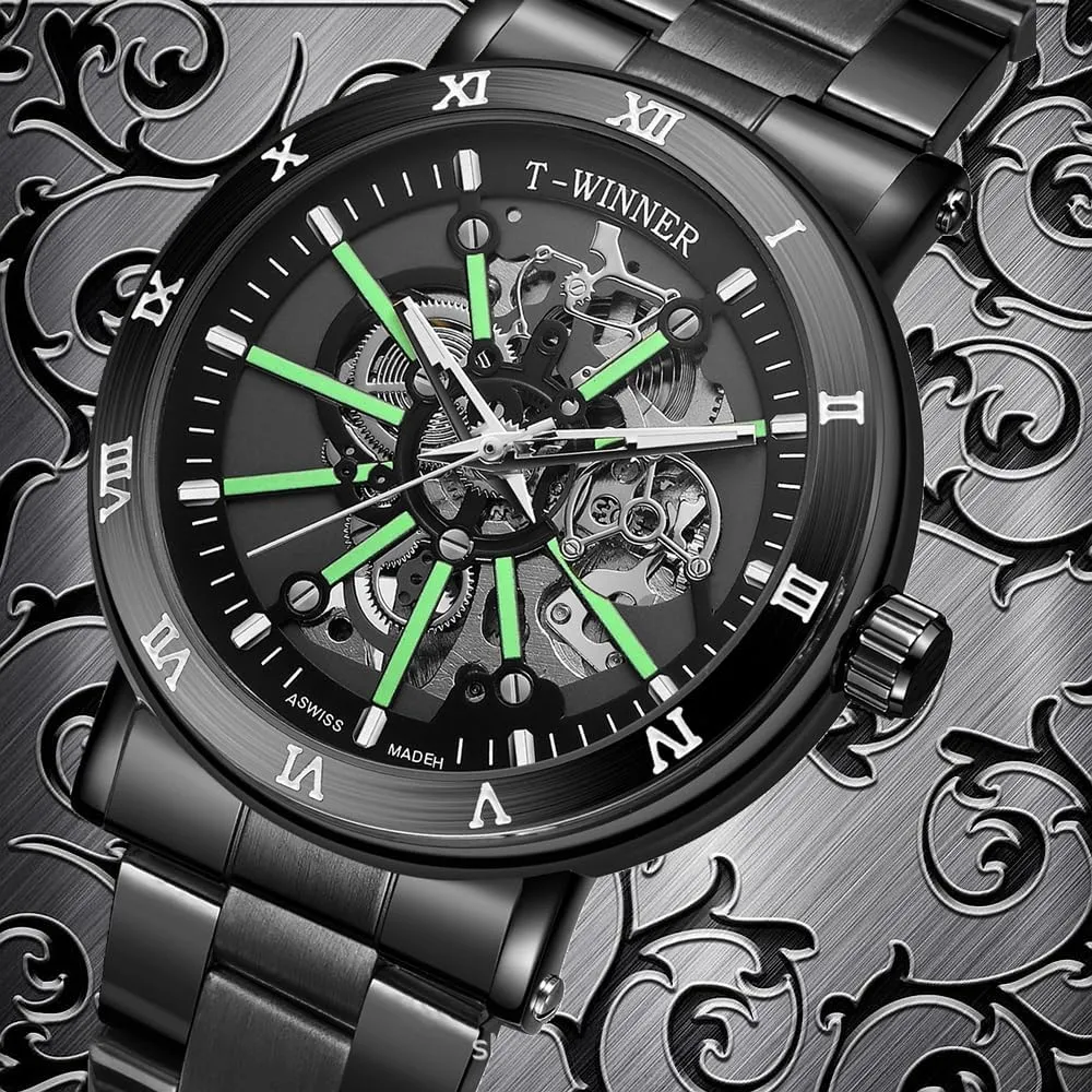 Luxury Hollow Out Watch Fashion Man Watch Stainless Steel Skeleton Mechanical Automatic Movement Business Watches