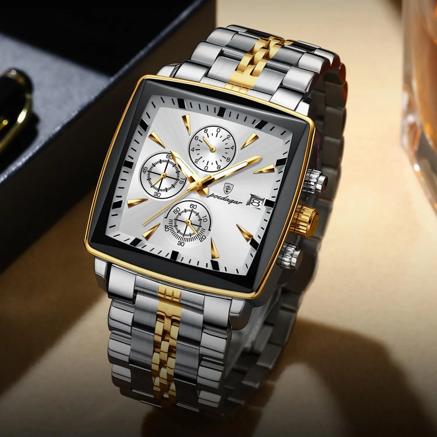 Luxury Man Quartz Wristwatch Waterproof Luminous Chronograph Men's Square Sport Watches Stainless Steel Men Watch