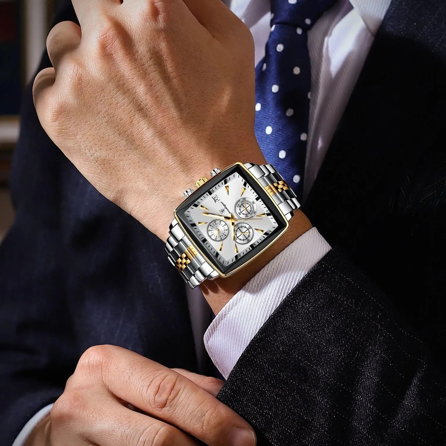 Luxury Man Quartz Wristwatch Waterproof Luminous Chronograph Men's Square Sport Watches Stainless Steel Men Watch