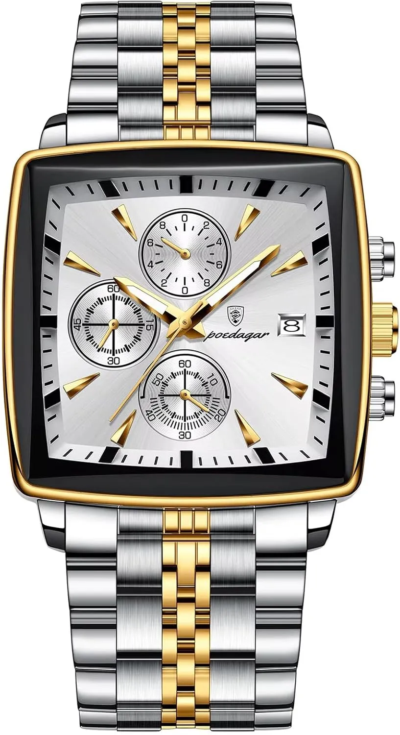 Luxury Man Quartz Wristwatch Waterproof Luminous Chronograph Men's Square Sport Watches Stainless Steel Men Watch