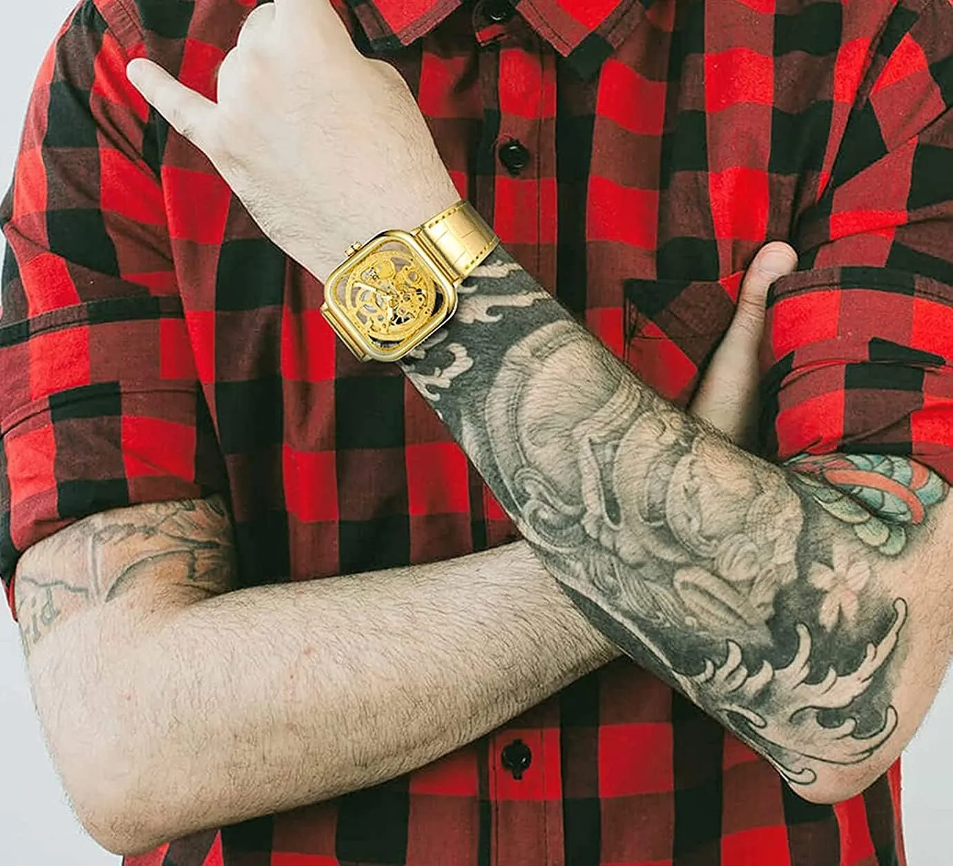 Luxury Mens Automatic-self-Wind Watch Square Skeleton Wrist Watch Leather Band Waterproof Mechanical Watches