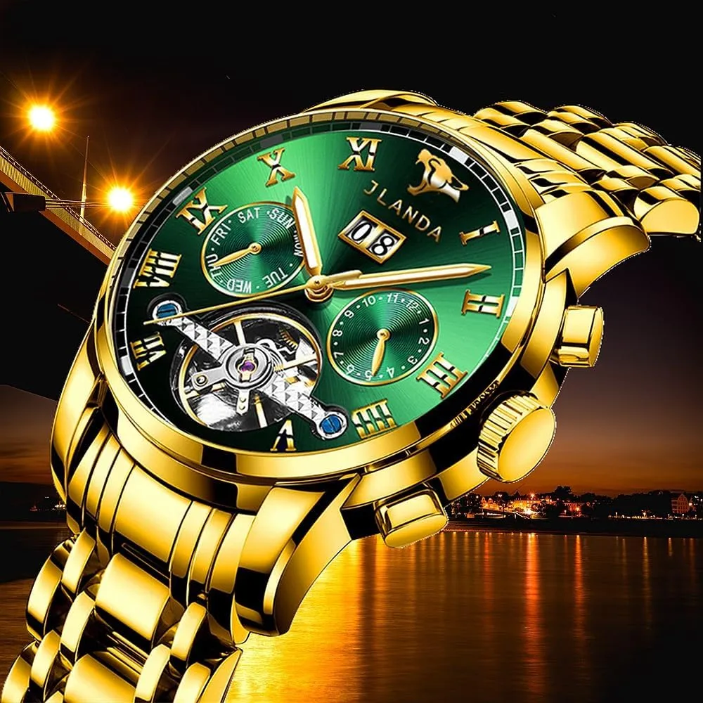 Luxury Men's Stainless Steel Gold Men's Fully Automatic Mechanical Movement Business Watch