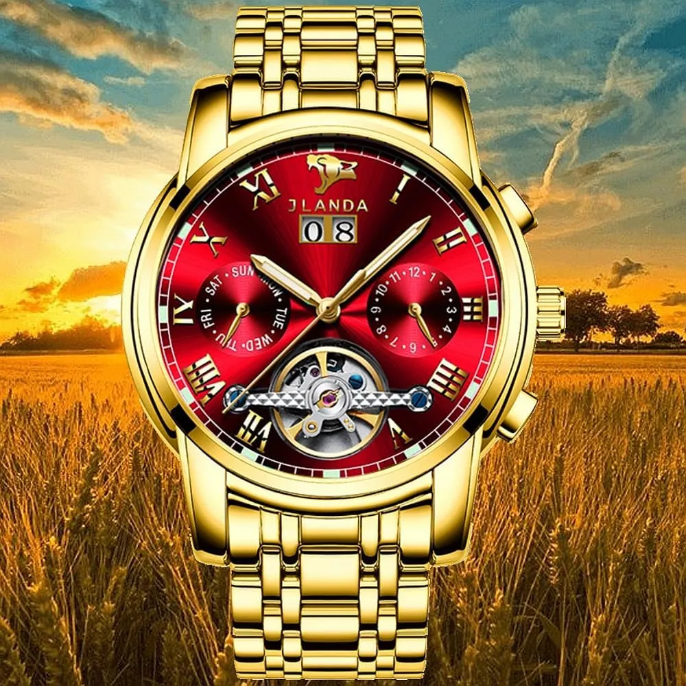 Luxury Men's Stainless Steel Gold Men's Fully Automatic Mechanical Movement Business Watch