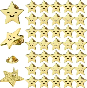 Lyrow Gold Star Pins Bulk Gold Metal Y2k Motivational Pins for Awards Ceremonies Patriotic Accessories for Students Employees Military Backpacks Brooch Lapel 4th of July Memorial Day Events