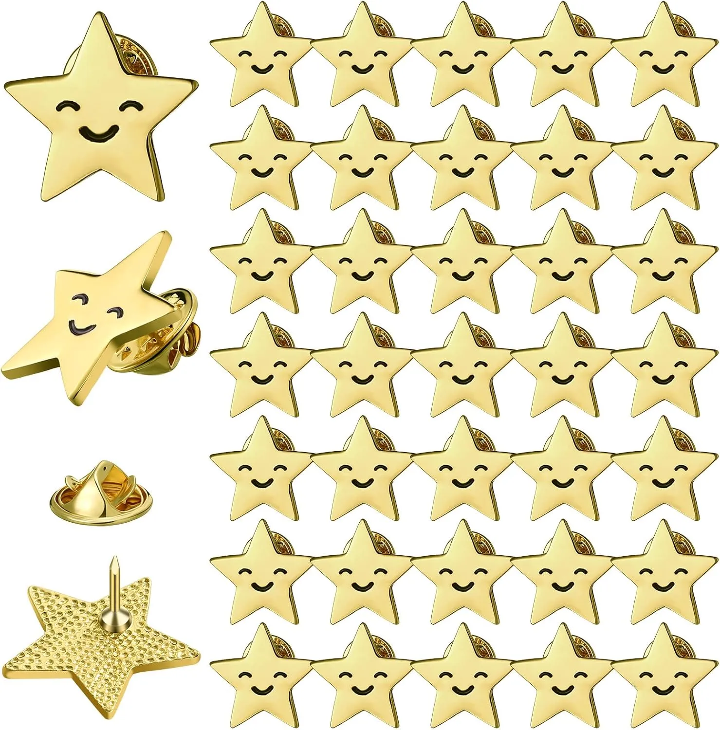 Lyrow Gold Star Pins Bulk Gold Metal Y2k Motivational Pins for Awards Ceremonies Patriotic Accessories for Students Employees Military Backpacks Brooch Lapel 4th of July Memorial Day Events