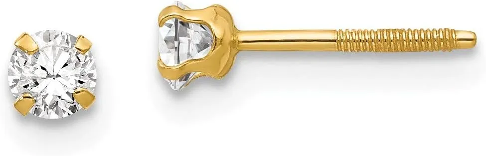 Madi K 3mm Imitation April Month Stone Earrings in 14K Yellow Gold Brilliant