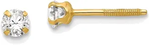 Madi K 3mm Imitation April Month Stone Earrings in 14K Yellow Gold Brilliant