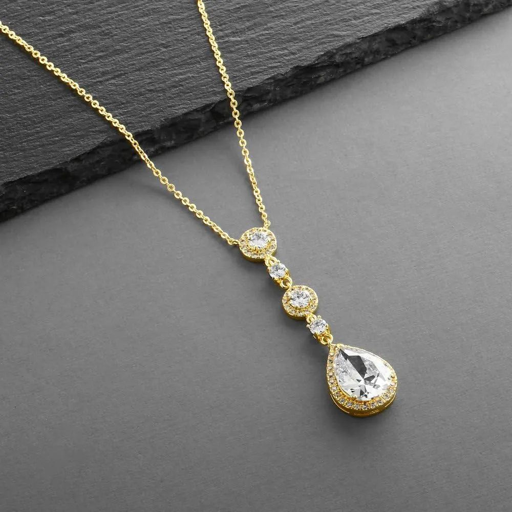 Mariell Bridal and Wedding Necklace, Cubic Zirconia Crystal Drop Pendant Necklace for Brides, Bridesmaids, Prom, Homecoming, Mother of The Bride