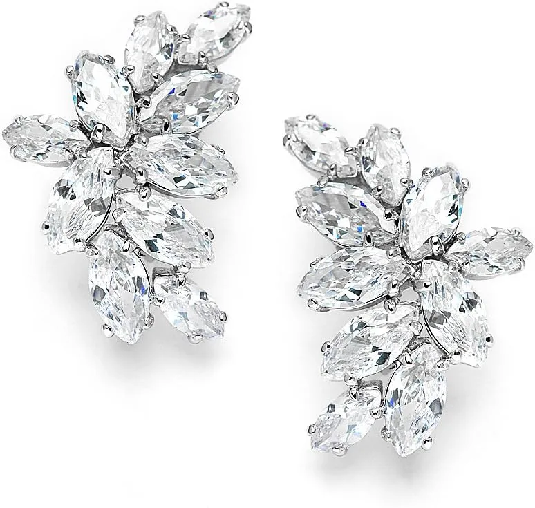 Mariell Cubic Zirconia Crystal Bridal Earrings, Marquis Shape CZ Curved Clusters, Earrings for Wedding, Bridesmaids, Homecoming, Mother of the Bride