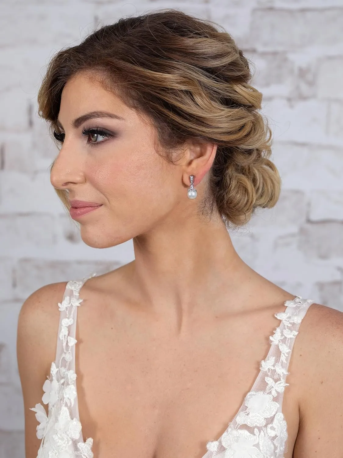 Mariell Pearl Drop Bridal Necklace Earrings Set with CZ Crystals for Bride, Bridesmaid, Birthday Gift
