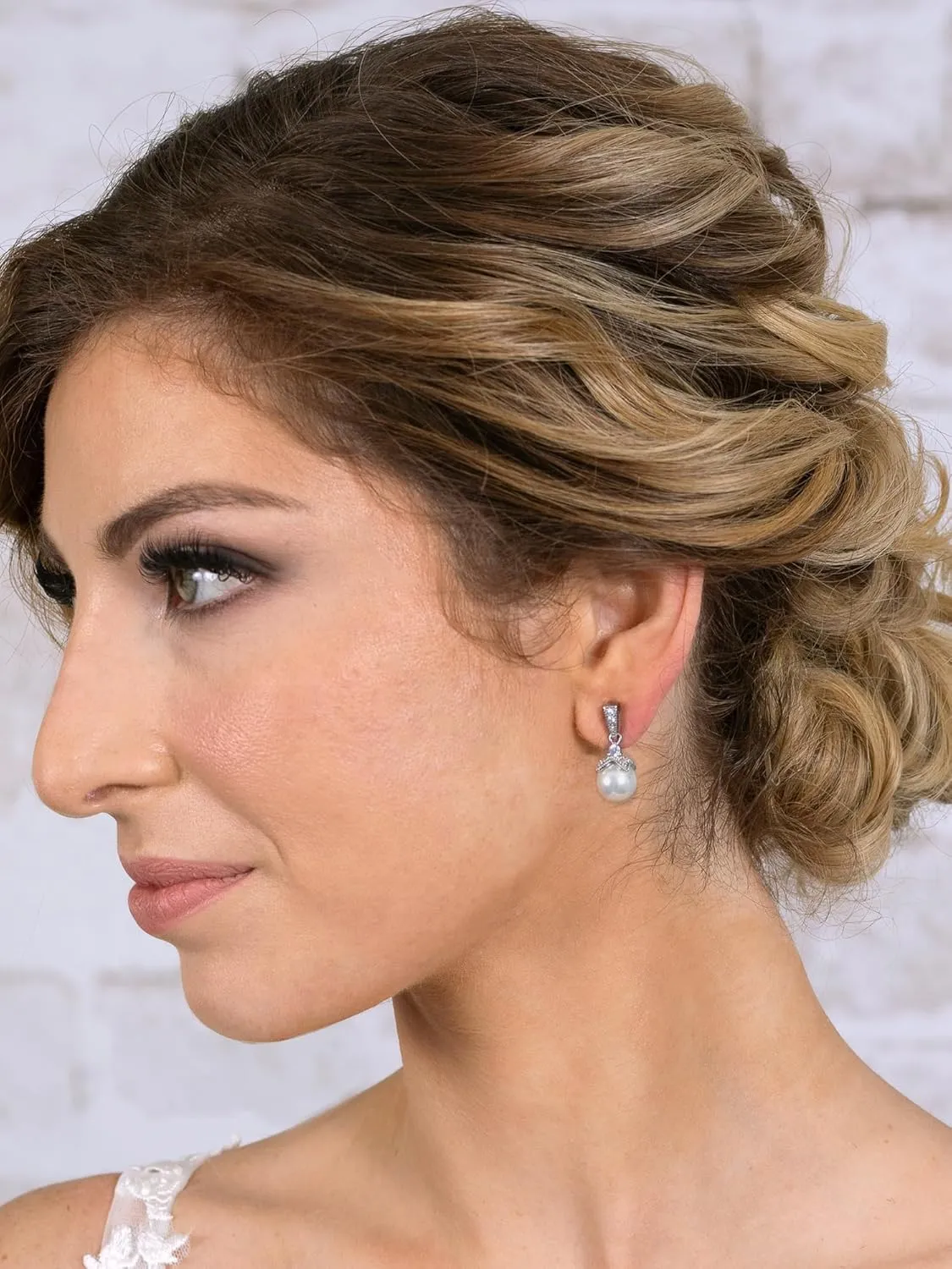 Mariell Pearl Drop Bridal Necklace Earrings Set with CZ Crystals for Bride, Bridesmaid, Birthday Gift