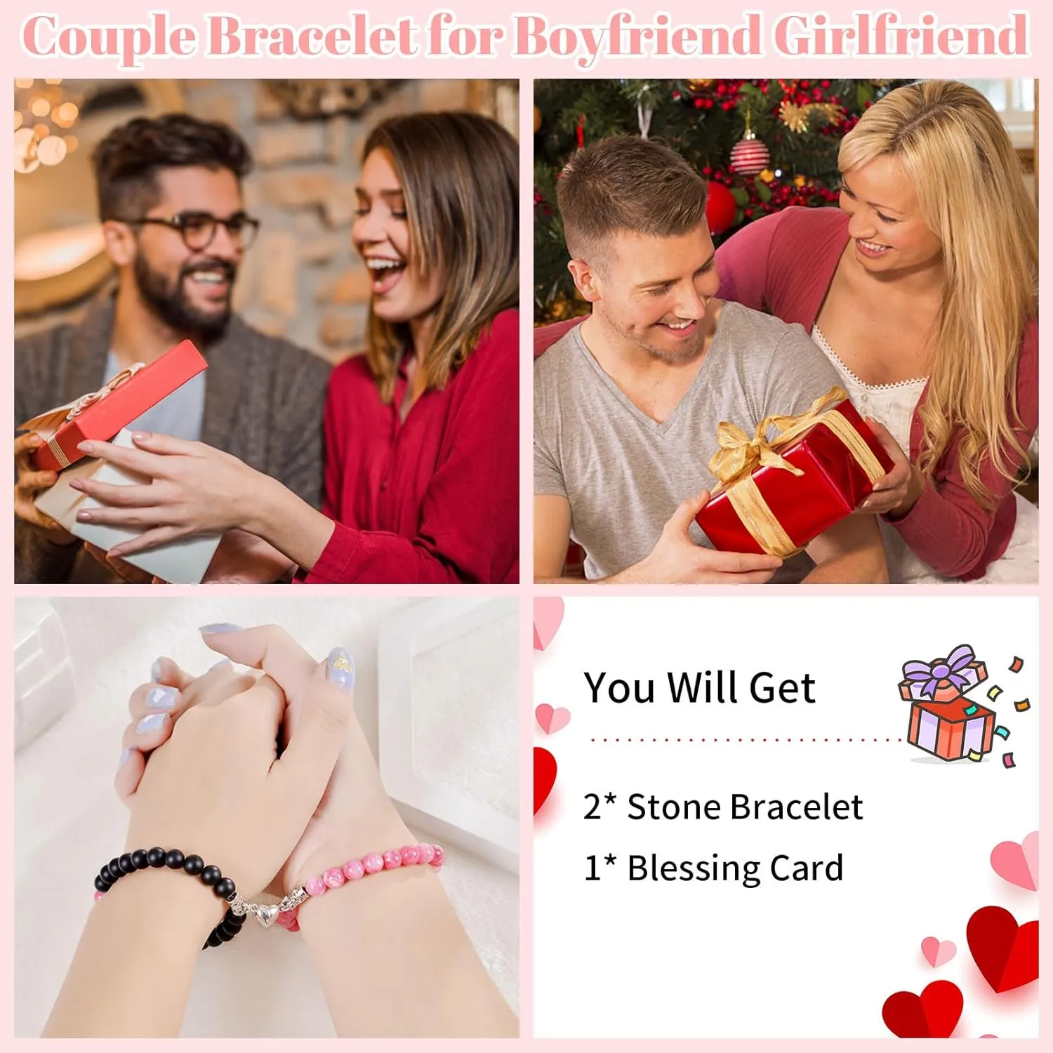 Matching bracelets for couples Best Friend Matching Jewelry Adjustable Bracelets for Couples Best Friend BFF Jewelry Gift Set of Two-bra-pink black
